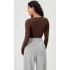 imageODODOS Long Sleeve Ruched Front Crop Tops with Thumb Hole for Women Seamless Ribbed Cropped TeeBrunette