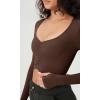 imageODODOS Long Sleeve Ruched Front Crop Tops with Thumb Hole for Women Seamless Ribbed Cropped TeeBrunette