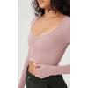 imageODODOS Long Sleeve Ruched Front Crop Tops with Thumb Hole for Women Seamless Ribbed Cropped TeePink
