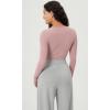 imageODODOS Long Sleeve Ruched Front Crop Tops with Thumb Hole for Women Seamless Ribbed Cropped TeePink
