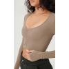 imageODODOS Long Sleeve Ruched Front Crop Tops with Thumb Hole for Women Seamless Ribbed Cropped TeeTaupe