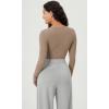 imageODODOS Long Sleeve Ruched Front Crop Tops with Thumb Hole for Women Seamless Ribbed Cropped TeeTaupe