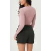 imageODODOS Long Sleeve Ruched Front Crop Tops with Thumb Hole for Women Seamless Ribbed Cropped TeeTaupepink