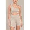 imageODODOS Seamless Biker Shorts for Women 5quot Inseam Ribbed High Waisted Running Yoga ShortsCloud Cream