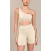 imageODODOS Seamless Biker Shorts for Women 5quot Inseam Ribbed High Waisted Running Yoga ShortsIvory