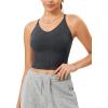 imageODODOS Seamless Padded Sports Bra for Women CrissCross Back Longline Wirefree Brami Ribbed Crop Tank TopsBlack