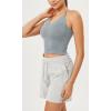 imageODODOS Seamless Padded Sports Bra for Women CrissCross Back Longline Wirefree Brami Ribbed Crop Tank TopsBlue Grey