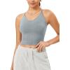imageODODOS Seamless Padded Sports Bra for Women CrissCross Back Longline Wirefree Brami Ribbed Crop Tank TopsBlue Grey
