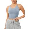 imageODODOS Seamless Padded Sports Bra for Women CrissCross Back Longline Wirefree Brami Ribbed Crop Tank TopsCoastline