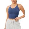 imageODODOS Seamless Padded Sports Bra for Women CrissCross Back Longline Wirefree Brami Ribbed Crop Tank TopsCobalt Blue