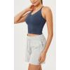 imageODODOS Seamless Padded Sports Bra for Women CrissCross Back Longline Wirefree Brami Ribbed Crop Tank TopsDenim Blue