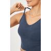 imageODODOS Seamless Padded Sports Bra for Women CrissCross Back Longline Wirefree Brami Ribbed Crop Tank TopsDenim Blue