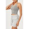 imageODODOS Seamless Padded Sports Bra for Women CrissCross Back Longline Wirefree Brami Ribbed Crop Tank TopsGrey