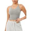 imageODODOS Seamless Padded Sports Bra for Women CrissCross Back Longline Wirefree Brami Ribbed Crop Tank TopsGrey