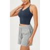 imageODODOS Seamless Padded Sports Bra for Women CrissCross Back Longline Wirefree Brami Ribbed Crop Tank TopsNavy