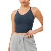 imageODODOS Seamless Padded Sports Bra for Women CrissCross Back Longline Wirefree Brami Ribbed Crop Tank TopsNavy