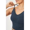 imageODODOS Seamless Padded Sports Bra for Women CrissCross Back Longline Wirefree Brami Ribbed Crop Tank TopsNavy