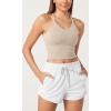 imageODODOS Seamless Padded Sports Bra for Women CrissCross Back Longline Wirefree Brami Ribbed Crop Tank TopsOyster White