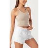 imageODODOS Seamless Padded Sports Bra for Women CrissCross Back Longline Wirefree Brami Ribbed Crop Tank TopsOyster White