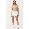 imageODODOS Seamless Padded Sports Bra for Women CrissCross Back Longline Wirefree Brami Ribbed Crop Tank TopsOyster White