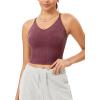 imageODODOS Seamless Padded Sports Bra for Women CrissCross Back Longline Wirefree Brami Ribbed Crop Tank TopsWine