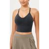 imageODODOS Seamless Padded Sports Bra for Women Strappy Longline Wirefree Brami Ribbed Crop Tank TopsBlack