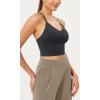 imageODODOS Seamless Padded Sports Bra for Women Strappy Longline Wirefree Brami Ribbed Crop Tank TopsBlack