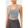 imageODODOS Seamless Padded Sports Bra for Women Strappy Longline Wirefree Brami Ribbed Crop Tank TopsBlue Grey