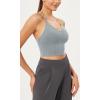 imageODODOS Seamless Padded Sports Bra for Women Strappy Longline Wirefree Brami Ribbed Crop Tank TopsBlue Grey
