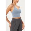 imageODODOS Seamless Padded Sports Bra for Women Strappy Longline Wirefree Brami Ribbed Crop Tank TopsCoastline