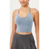 imageODODOS Seamless Padded Sports Bra for Women Strappy Longline Wirefree Brami Ribbed Crop Tank TopsCoastline
