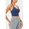 imageODODOS Seamless Padded Sports Bra for Women Strappy Longline Wirefree Brami Ribbed Crop Tank TopsCobalt Blue