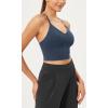 imageODODOS Seamless Padded Sports Bra for Women Strappy Longline Wirefree Brami Ribbed Crop Tank TopsDenim Blue