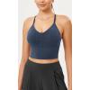 imageODODOS Seamless Padded Sports Bra for Women Strappy Longline Wirefree Brami Ribbed Crop Tank TopsDenim Blue