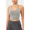 imageODODOS Seamless Padded Sports Bra for Women Strappy Longline Wirefree Brami Ribbed Crop Tank TopsGrey