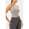 imageODODOS Seamless Padded Sports Bra for Women Strappy Longline Wirefree Brami Ribbed Crop Tank TopsGrey