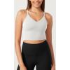 imageODODOS Seamless Padded Sports Bra for Women Strappy Longline Wirefree Brami Ribbed Crop Tank TopsWhite