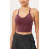 imageODODOS Seamless Padded Sports Bra for Women Strappy Longline Wirefree Brami Ribbed Crop Tank TopsWine
