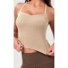 imageODODOS Seamless Sweetheart Neck Crop Tank for Women Ribbed Strappy Racerback Cropped Cami TopsBeige