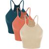 imageODODOS Womens Crop 3Pack Seamless RibKnit Camisole Crop Tank Tops1beigecoralteal