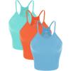 imageODODOS Womens Crop 3Pack Seamless RibKnit Camisole Crop Tank TopsAquaorangecyan Blue