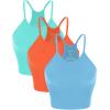 imageODODOS Womens Crop 3Pack Seamless RibKnit Camisole Crop Tank TopsAquaorangecyan Blue