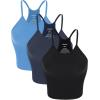 imageODODOS Womens Crop 3Pack Seamless RibKnit Camisole Crop Tank TopsBlacknavyblue