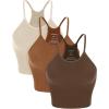 imageODODOS Womens Crop 3Pack Seamless RibKnit Camisole Crop Tank TopsBrunetteclaymushroom