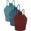imageODODOS Womens Crop 3Pack Seamless RibKnit Camisole Crop Tank TopsClaretoceansky Blue