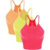 imageODODOS Womens Crop 3Pack Seamless RibKnit Camisole Crop Tank TopsNeon Pinkgreenorange
