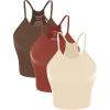imageODODOS Womens Crop 3Pack Seamless RibKnit Camisole Crop Tank TopsOatmealbarn Redbrunette
