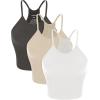 imageODODOS Womens Crop 3Pack Seamless RibKnit Camisole Crop Tank TopsWhitecharcoalmushroom
