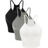 imageODODOS Womens Crop 3Pack Seamless RibKnit Camisole Crop Tank TopsWhitegrayblack
