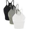 imageODODOS Womens Crop 3Pack Seamless RibKnit Camisole Crop Tank TopsWhitegrayblack